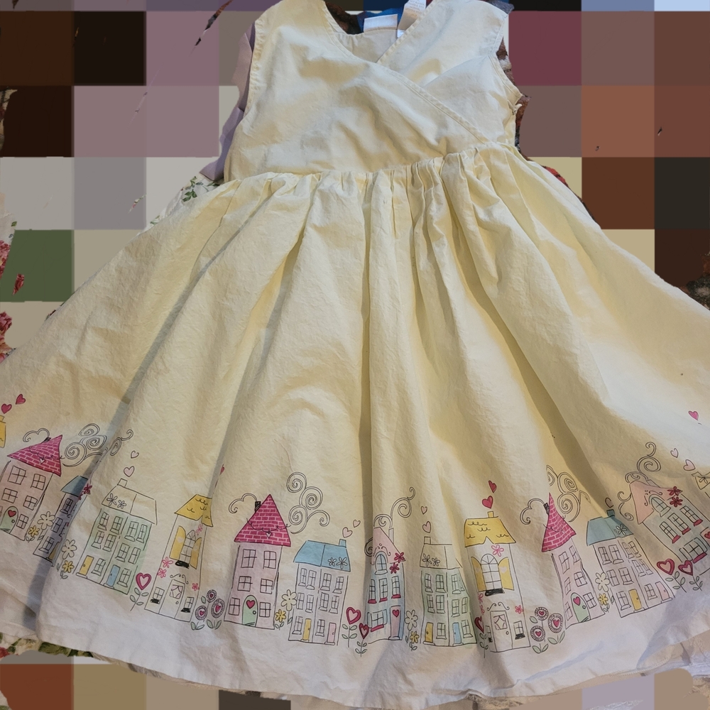 Savannah Cream Dress with Colorful House Design